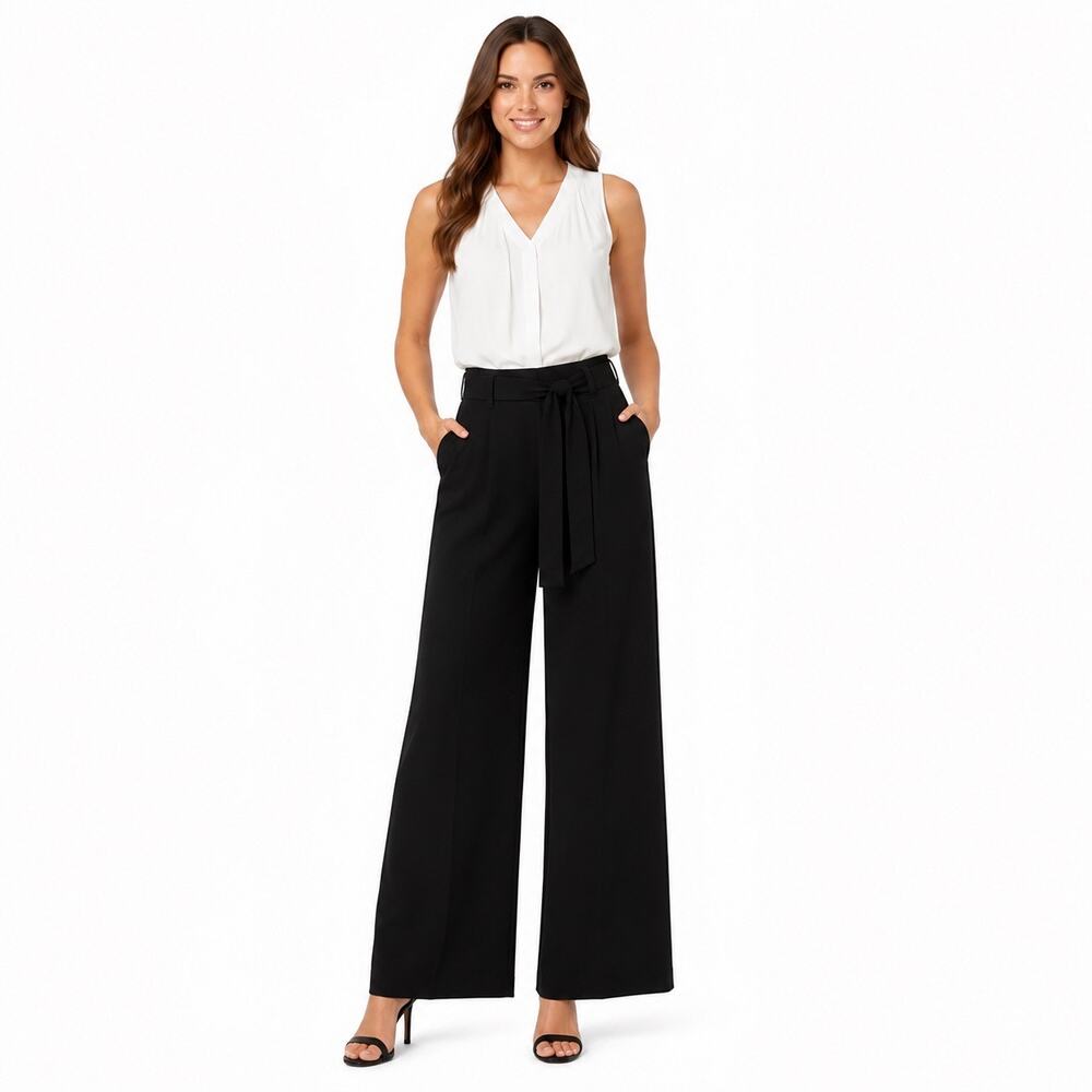 Adrienne Vittadini Women’s Black Wide Leg Pants Size 6 Long 32” Dressy Work